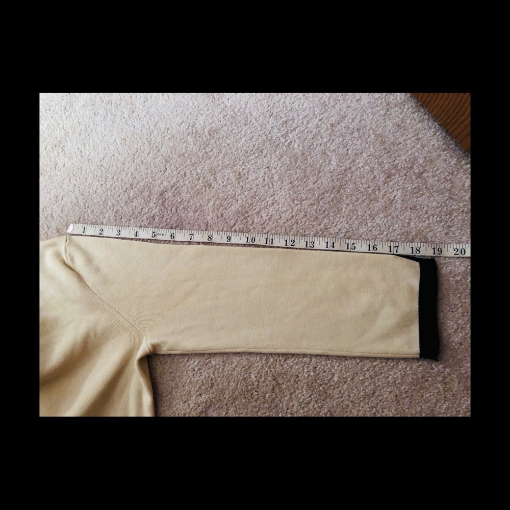 3/4 Length Sleeve Sporty Tennis Zip-Up Cream and Black Colored Sweater - Picture 6 of 7